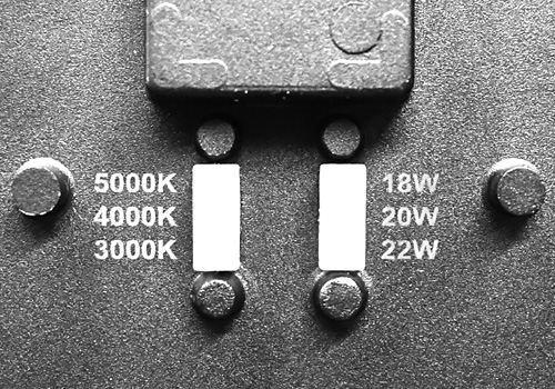 Selectable Wattage / CCT Switches (Located on Back of Fixture)